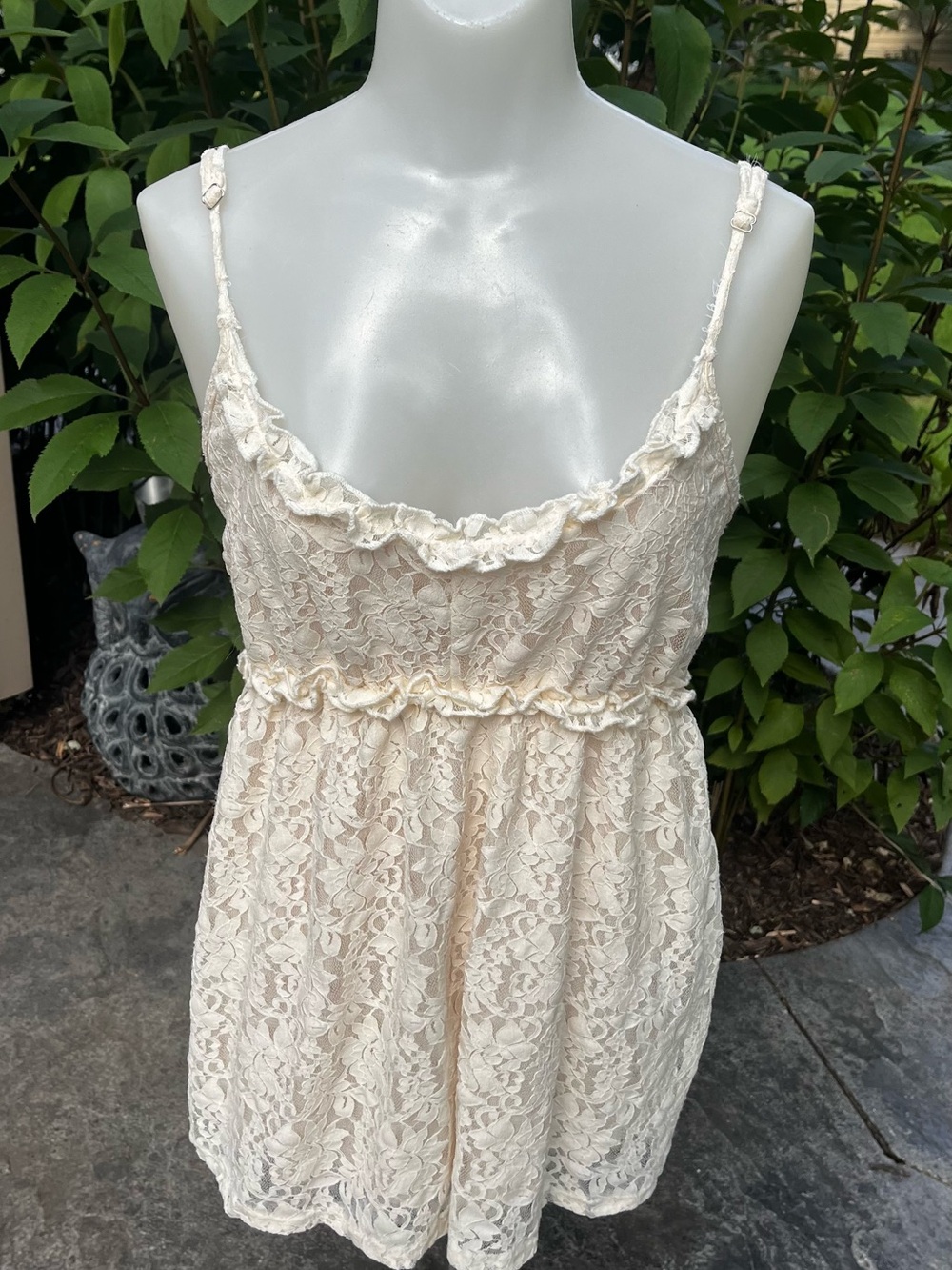 Lace and Ruffle Babydoll Cami in Cream size L